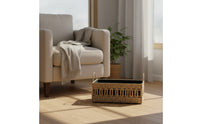 Braided Container Basket with Handles Rectangular Braided Straw Basket with Lining Stylish for Closet