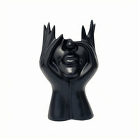 Hand-Shaped Sculptural Face Vase Open Top Face Vase Glossy Finish Home Decor Decorative