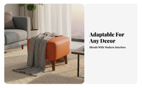 Genuine Leather Upholstered Cube Stool Luxury Design Footrest sturdy Wood Frame Indoor Furniture Multi-Functional for Adults, Homeowners, Students, dressing area, Entryway, Bedroom, Small Spaces