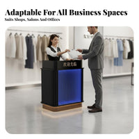 utilitarian aesthetic Checkout Stand space-efficient Design Reception Desk Space-Saving Cashier Counter for Salon Owners, Shopkeepers, Salons, Retail shops, Lobby