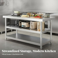 Stainless Steel Work Table Easy to Clean Stainless Steel Workbench Sturdy and Hard-Wearing Commercial Food Prep Station for Caterers, Bar, Workshop