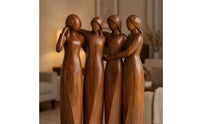 Carved Resin Figurine with Wood-Grain Look Modern Sculpture of Female Figures Decorative Tabletop Figurine Artistic for Women, Bedside Table