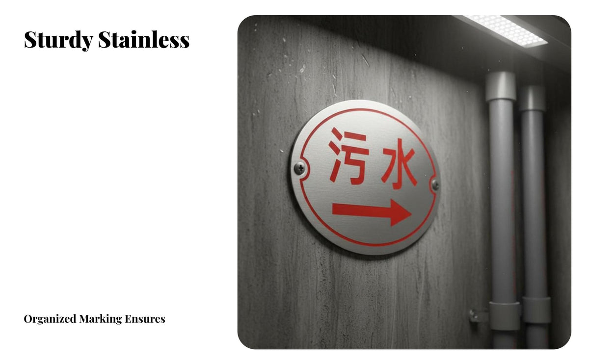 Stainless Steel Sewage Sign Rustproof Rainwater Direction Plate Waterproof Manhole Cover Marker for Municipal Workers, Outdoors