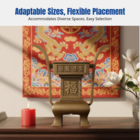 Brass Square Offering Set, Incense Burner, Candle Holder, Home Buddhist Altar, Chinese Design