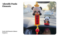 Good Fortune Symbol Chinese New Year Car Charm Easy to Hang Cartoon Panda Car Ornament for Drivers, Women, Office, Christmas Tree