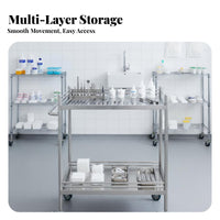 Heavy Duty Medical Instrument Trolley Easy to Clean Hospital Treatment Cart Anti-Rust Stainless Steel Rolling Cart Locking Casters for Medical Center Personnel Artists, Workshop Technicians, Operating Room, Oral Away Ice, Laboratory, Restaurant