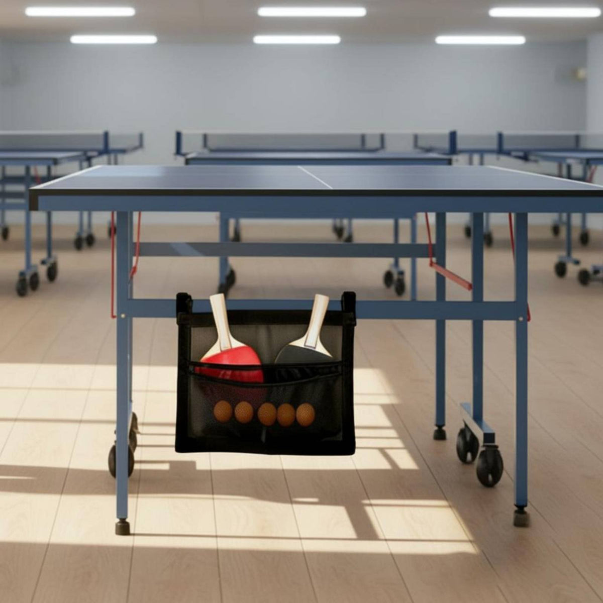 Easy to Install Mesh Paddle Bag Portable Table Tennis Paddle Bag Breathable Under-Table Racket Organizer Multi-Pocket for Training Area, Garage