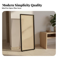 Rattan Screen Divider Modern Minimalist Design Woven Wood Frame Divider Wooden Structure Frame Cane Screen for Bedroom, Restaurant, Studio Apartment