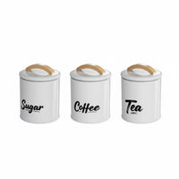 3 Pieces Kitchen Canister Set with Wooden Handles Space-Saving Coffee Tea Sweetener Canister Set Metal Food Storage Tins