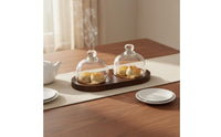 Glass Cloche Wooden Base Food Safe Materials Glass Dome Serving Tray Dessert Cloche Display Set Multipurpose Use for Cafe Owners
