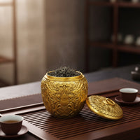 Copper Alloy Tea Tin Canister with Lid Gold-Toned Storage Container Easy to Clean Container for Shelf, Office