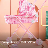 Toy Baby Carriage With Sun Shade Baby Doll Baby Carriage Kids Doll Pushchair Metal Frame Pretend Play Pushcart Effortless