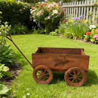 Weathered Wheelbarrow Planter Rustic Vintage Cart Flower Pot Weathered Finish Iron Plant Wagon for Patio