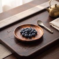 Acacia Wood Dish Round Wooden Dish with edge Shallow Wooden Tray with Lip for Entertaining, Tea Time