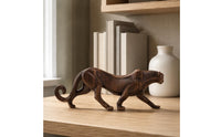 Desk Leopard Ornament Carved Look Wood-Grain Leopard Statue Stable Base Bronze Style Animal Figurine for Shelf