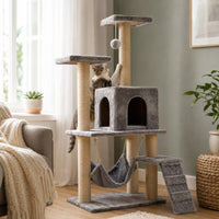 Hanging Sling Multi-Level Feline Tree Side Ramp Feline Climbing Tree Elevated Platforms Pet Furniture Sisal Rope
