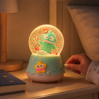Cute Glowing Snow Globe Music Box with Clownfish Figurine, Creative Resin Desktop Ornament for Kids