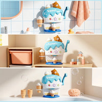 Crank-Operated Ice Cream Bubble Machine Plastic Bubble Bath Toy with Cups Textured Bath Toy with Hooks Interactive for Toddlers, Kids, Bathtub