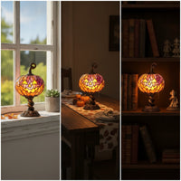 Stained Pumpkin Table Lamp Ornate Pumpkin Lamp with Pull Chain Ambient Light for Living Room