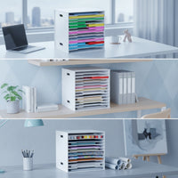 Horizontal Desktop File Organizer with 12 Tiers Front-Loading Desk File Organizer Spacious Document Sorter with Shelves Space-Saving for Classroom
