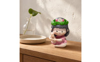 Seated Meditation Girl Figurine Leafy Crown Decorative Meditation Girl Figurine