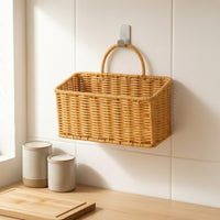Wall-Mounted Storage Basket Faux-Rattan Hanging Storage Basket Rectangular Organizer for Bedroom