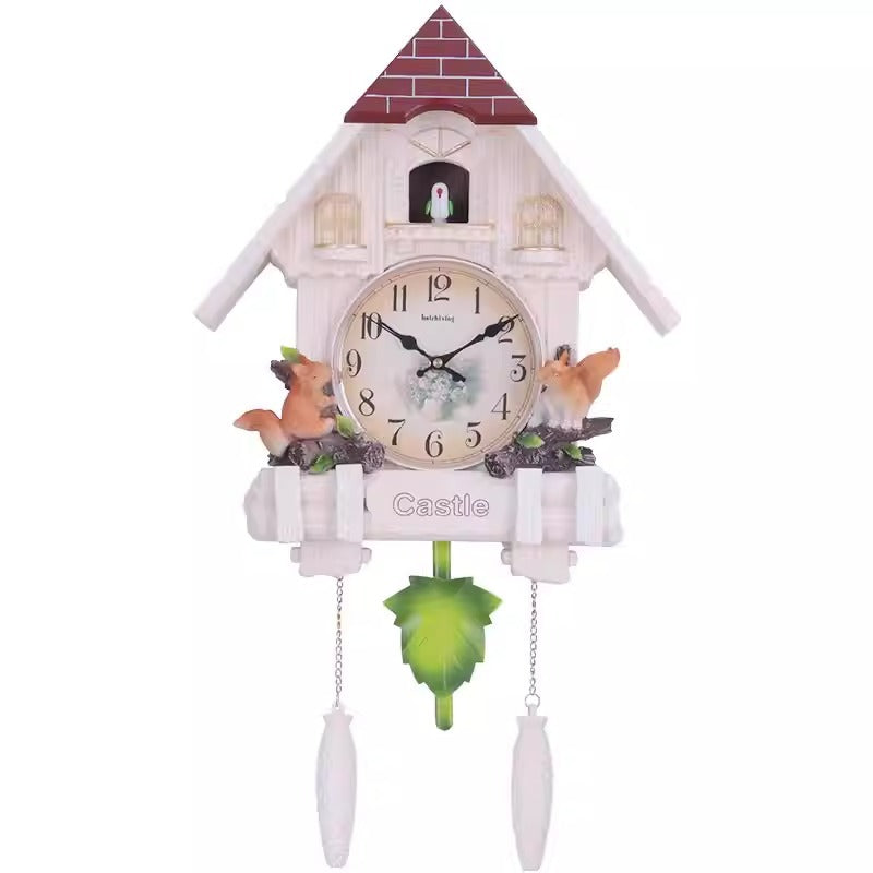European Style Living Room Wall Clock Cuckoo Bird Chime Children's Room Decorative Alarm Creative Home Hanging Clock