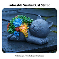 Sun-Powered Feline Statue Cute Design Resin Cat Outdoor Light Weather Resistant Outdoor Lighting for Gardeners, Lawn, Backyard, Patio
