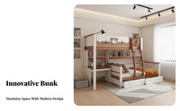 Staggered Bunk Bed Space-Saving Bunk Bed with Storage Multi-Functional Kids Furniture for Families, Girls, Small Apartment Guests, Vacation Home