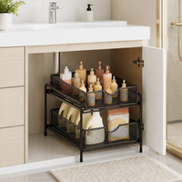 Under Sink Organiser, Slide Out Under Sink Organiser, Pull Out Drawers for Cabinets, Black Metal Under Sink Storage, Matte