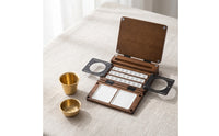 Fold-out Wooden Palette Case Portable Watercolor Palette with Cups Compact Art Supply Sturdy for Artists, Painters