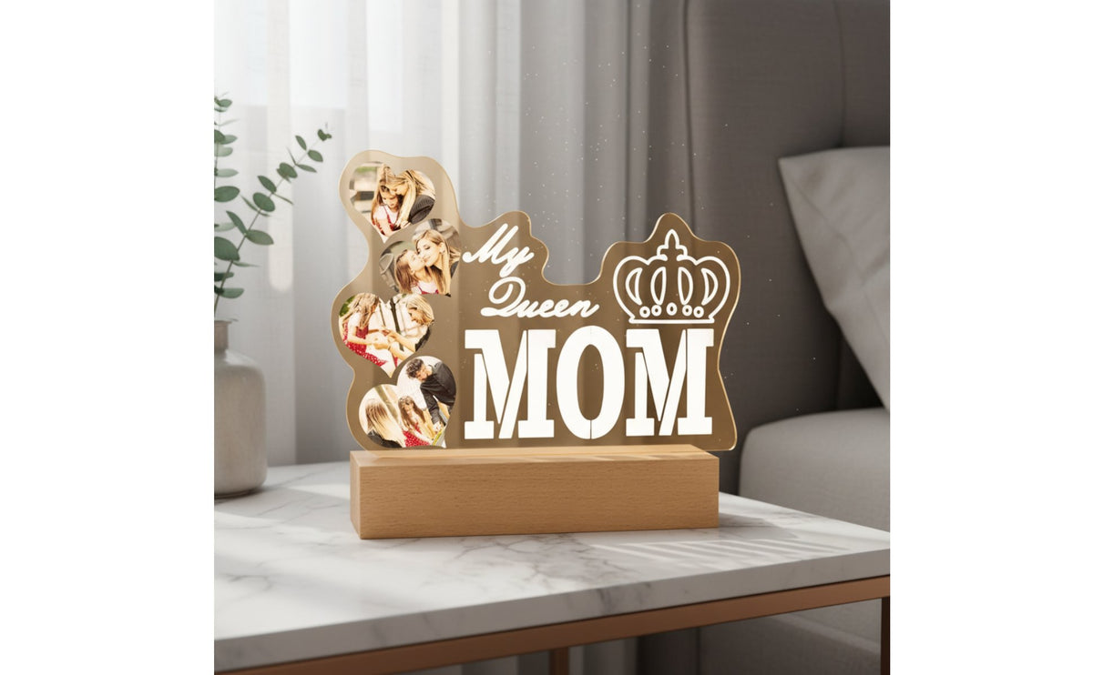 Mother's Day Gift Custom Photo Night Light Memorable Keepsake Acrylic LED Lamp USB Powered Engraved Acrylic Night Light Printed for Bedside, Bedroom, Desk