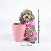 Resin Dog Planter with Cup Cute Dog Planter Whimsical Ornament Decorative for Windowsill