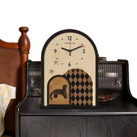 Vintage Art Tabletop Clock with Wooden Dial for Living Room or Hallway