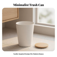 Wood Lid Trash Can Large Capacity Cylindrical Wood Trim Trash Bin Round Minimalist Waste Basket Versatile Small Waste Basket