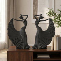 2 Pieces Artistic Dancer Figurine Modern Dancing Figurine Pleated Abstract Woman Statue Decorative for Art Lovers, Homeowners, Tabletop, Living Room, Entryway, Shelf