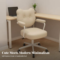 Upholstered Rolling Chair Ergonomic Design Bear-Shaped Dressing Chair Adjustable Height Computer Seat for Students, Adults, Bedroom, Study Room