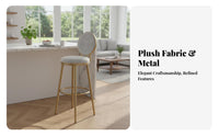 Nordic Design Upholstered Bar Stool with Round Back Modern Minimalist Design High Chair Padded Cushion Seating Furniture Stable Base for Homeowners, Business Owners, Interior Designers, Counter, Restaurant, Front Desk, Kitchen Island