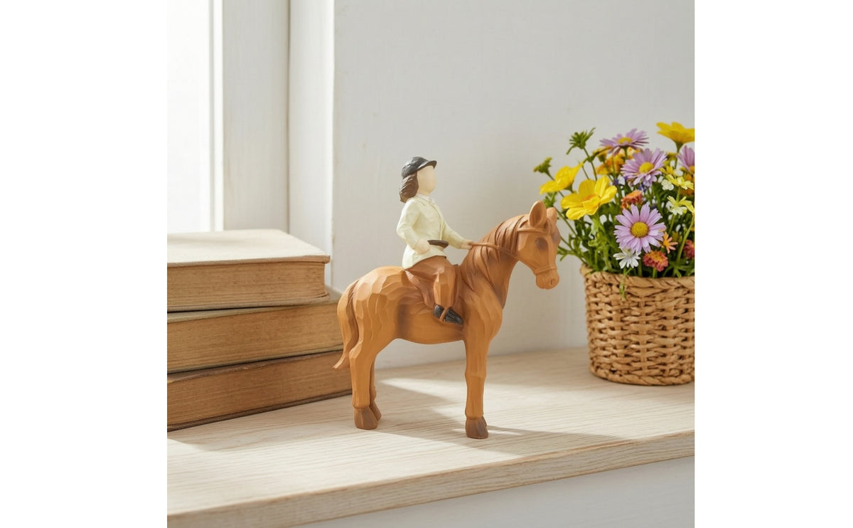 Tabletop Horse Statue with Human Sculpted Horse Figurine Resin Equestrian Ornament Artistic for Collectors, Shelf, Desk, Mantel, Office