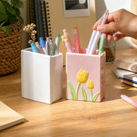 Tulip/Floral Ceramic Book Pen Holder & Makeup Brush Organizer for Desk Decor