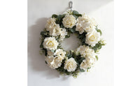 Rose Wreath with Hydrangeas Indoor Flower Wreath with Hanging Loop Faux Fake for Homeowners, Entrance Door, Entryway