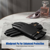 PU Suede Thermal Gloves, Winter Thickened Fleece, Outdoor Cycling, Touchscreen Compatible, Women's Cold-Resistant