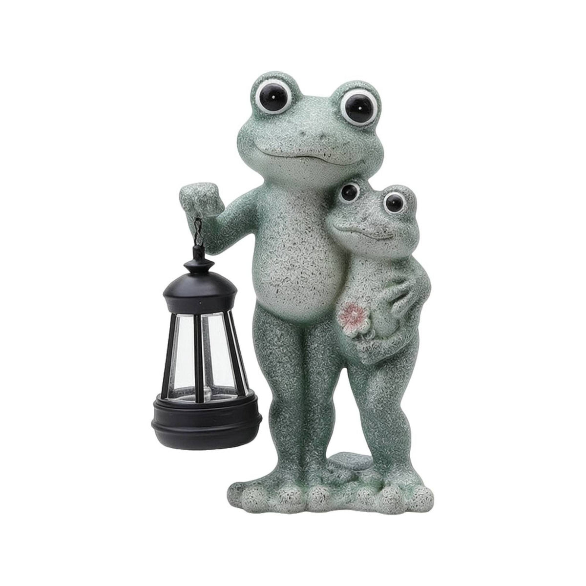 Hand-Painted Frog Statue with Lantern Whimsical Frog Figurine with Lantern Textured Garden Sculpture Freestanding for Yard, Flower Bed