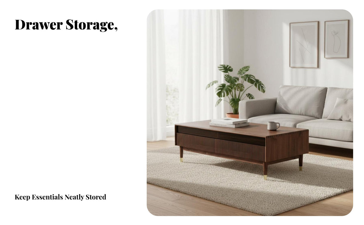 Durable Wood Coffee Table with Drawers Nordic aesthetic Low Table with Drawer and Shelf space-saving Design Household Furniture Spacious Storage for Apartment Dwellers, Homeowners, Families, Living Room, Lounge Area, Home