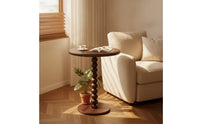 Round Side Table Deep Brown Round End Table Compact Nightstand for Living Room, Bedroom