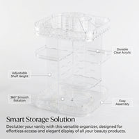 360 Rotating Makeup Organiser Storage, Clear Acrylic Multi Compartment Cosmetic Box, for Vanity Table Bedroom Dresser