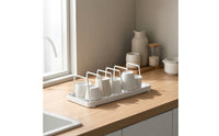 Metal Plate Rack with Dividers Rectangular Plate Rack with Slots Slimline Cabinet Dish Organizer Compact for Countertop, Pantry