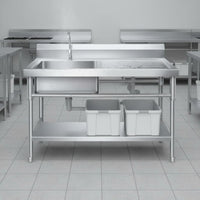 Rust-Resistant Stainless Steel Prep Table with Sink Heavy Duty Stainless Steel Workstation Sink Multi-Functional Anti-Clog Drain for Chefs