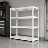 White Metal Garage Shelving, 4 Tier Heavy Duty Storage Shelves, Industrial Shelving Unit for Tools & Workshops, Cold Rolled Steel
