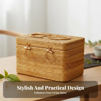 Lidded Rattan container with Handle Portable Design for Beach, recreational area, Nature Lovers